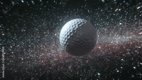 Golf ball floating in space with stars and cosmic background  