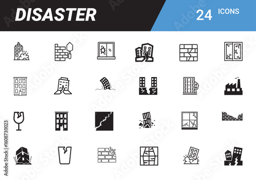 Disaster Icons: A comprehensive collection of icons representing various types of disasters, offering a visual guide to emergency situations and potential hazards.