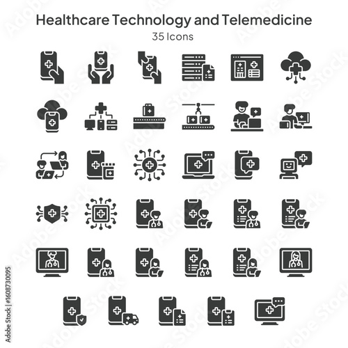 healthcare technology and telemedicine icons collection