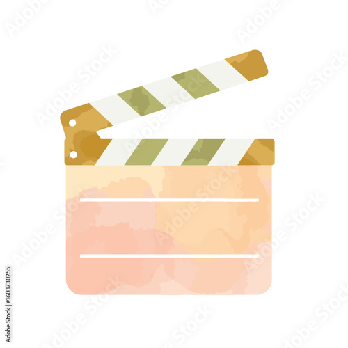 Pastel movie clapper on white background, creative symbolism
