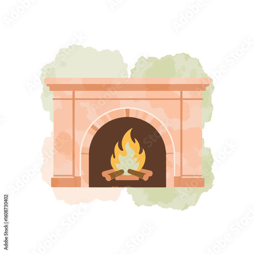 Cozy fireplace with soft flames and pastel hues, home warmth