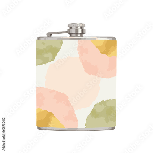 Pastel flask with gold and olive accents on white background, elegance