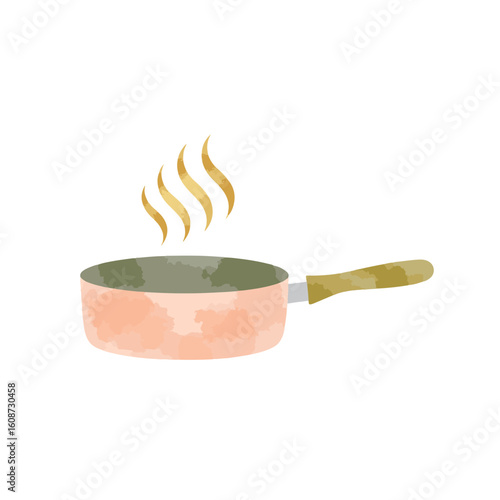 Stylish frying pan with gold and olive accents, culinary creativity
