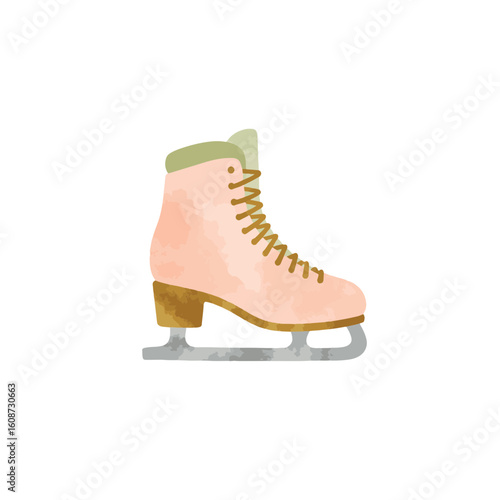 Pastel ice skate design with gold and olive accents, winter elegance