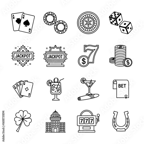 Casino and Gamble Flat Icon Vector set 