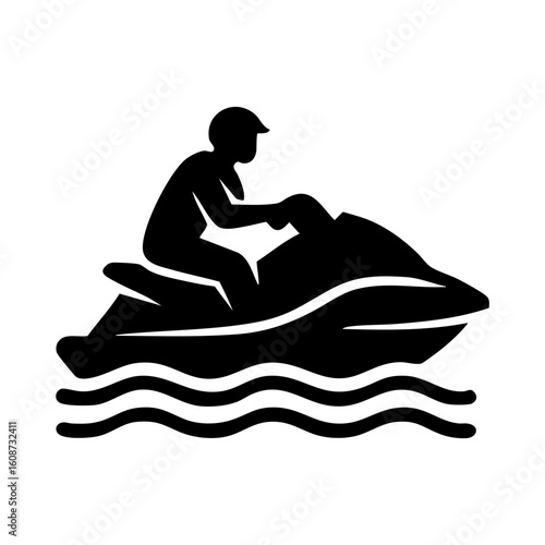 Silhouette of jet ski rider speeding on water