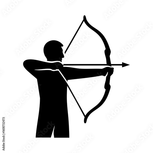 Silhouette of archer drawing a bow to aim