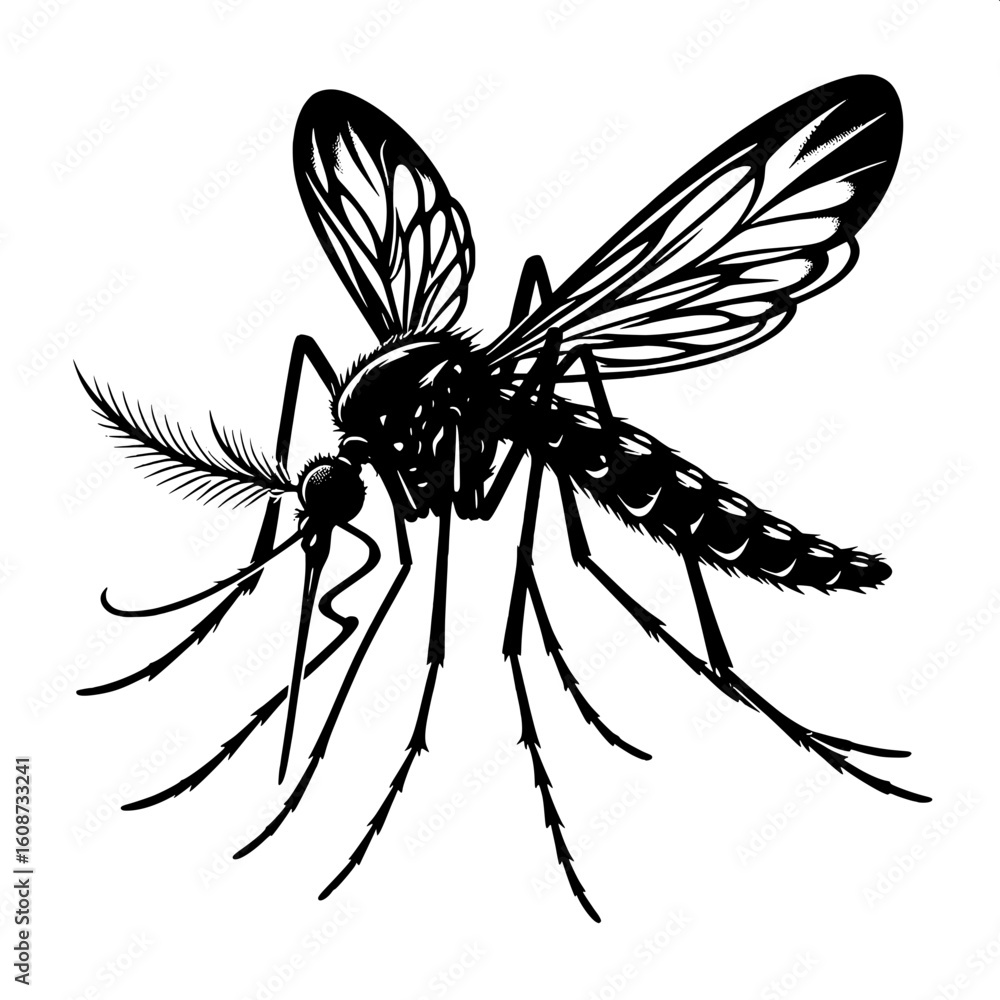 Obraz premium Mosquito Silhouette SVG | Minimal Flying Insect Icon