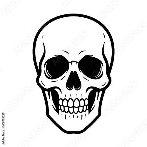 Illustration of a skull with empty eye sockets face silhouette