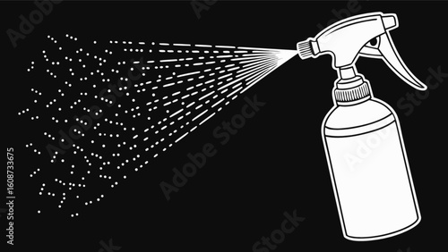 Spray bottle vector graphic for cleaning products and gardening applications white on black background design 100