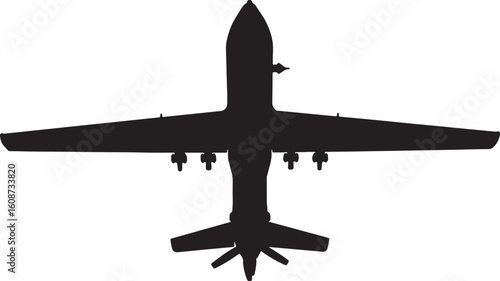 Drone aircraft silhouette representing military surveillance, reconnaissance, unmanned aerial vehicles, and modern warfare technology