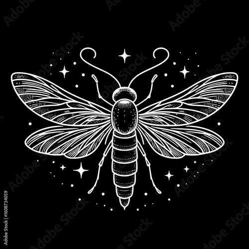 Firefly Line Art SVG | Glowing Insect Outline