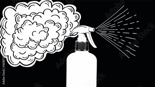 Spray bottle illustration for cleaning product sanitizer disinfectant and air freshener design use in black and white