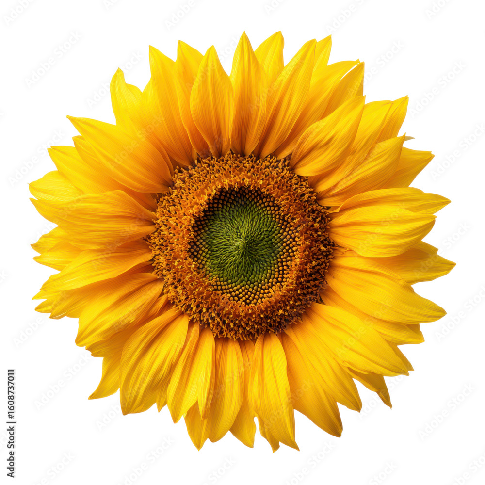 Fototapeta premium Bright Sunflower Isolated on White Background. A high resolution PNG image of sunflower.