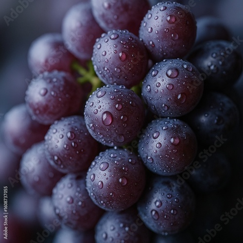 Wallpaper Mural Cria uma sessão fotográfica profissional ultrarrealista, com iluminação suave: close‑up de uvas roxas com gotas de água Torontodigital.ca