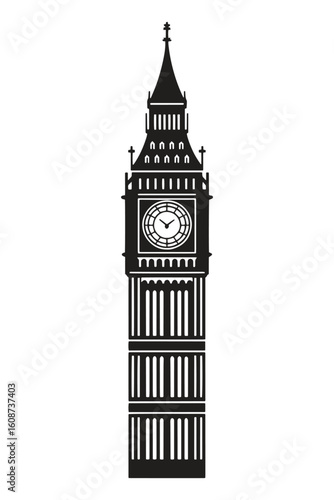 London Skyline Silhouette with Big Ben and Houses of Parliament Illustration