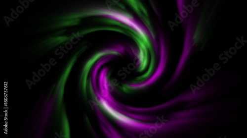 Colorful abstract swirl pattern with green purple and pink on black background