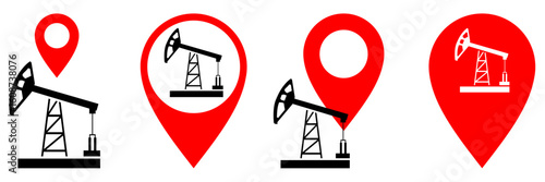 Set oil pump jack location vector. Perfect for energy exploration, oil and gas industries, or resource mapping. specific site of an oil pump jack, vital for geological surveys or operational planning.