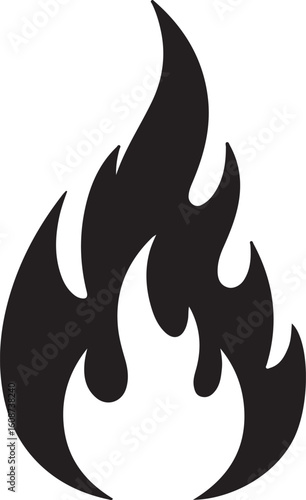 Fiery flame icon, symbolizing fire, heat, passion, energy, and danger, suitable for warning signs or powerful conceptual designs