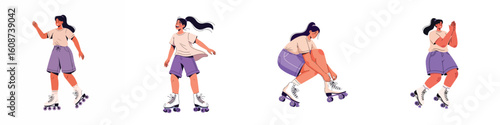 vector of a casual young woman playing roller skates