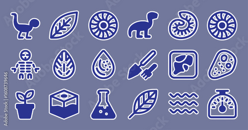 Dinosaur leaf robot water drop trowel fossil plant flask waves gauge vector
