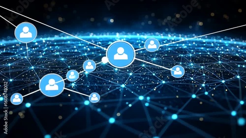 Abstract network connection with users, digital communication connections concept