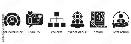 User interface design icon set vector illustration concept relate to user experience, usability, concept, target group, design and interaction