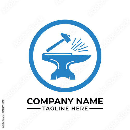 Blacksmithing Logo with Anvil Hammer and Sparks in Circle Emblem a Symbol of Craftsmanship and Metalwork