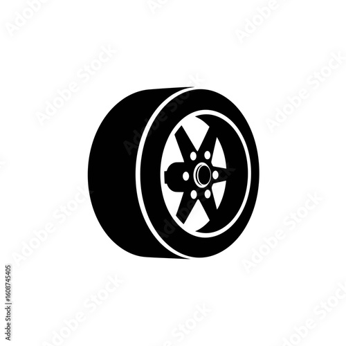 Silhouette of a car wheel, showing tire and hubcap details.