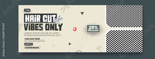 Hair Salon Discount Coupon Design with Scissors and Geometric Shapes