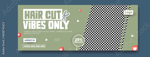 Creative Discount Banner Design Template with Scissors and Checkered Pattern