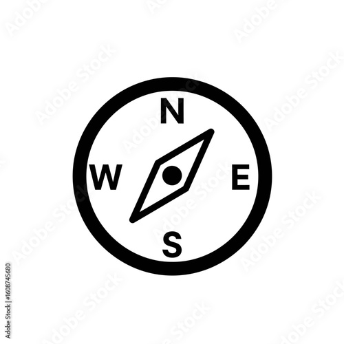 A simple black and white illustration of a compass pointing directions.
