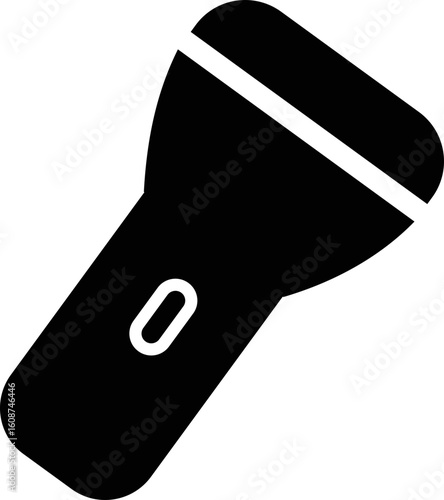 Hand torch flashlight icon, black vector of electric lantern in flat style, portable light, battery lamp, emergency beam outline, glowing tool icon bundle