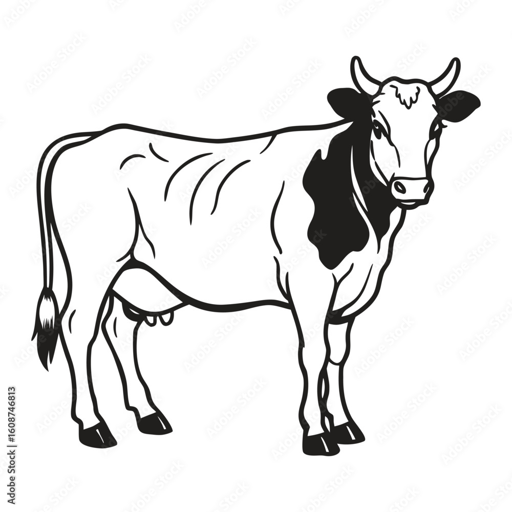 Fototapeta premium Cow line art, animal line art, cow line drawing