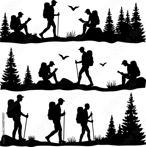  mountain hiking, outdoor adventure,  walking man vector bundle