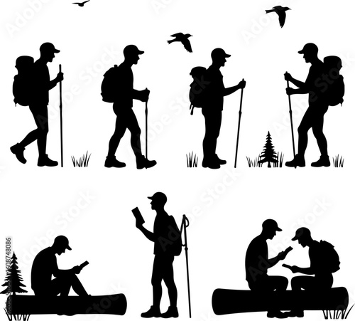  mountain hiking, outdoor adventure,  walking man vector bundle