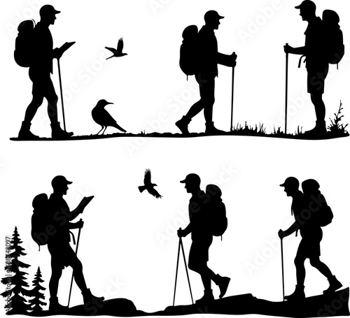  mountain hiking, outdoor adventure,  walking man vector bundle