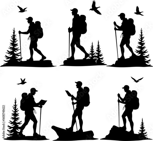 Hiking Adventure  Man outdoor  walking man illustration,