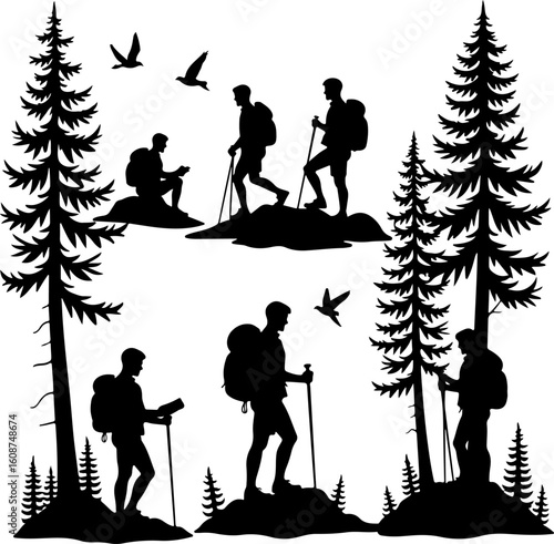 Hiking Adventure  Man outdoor  walking man illustration,