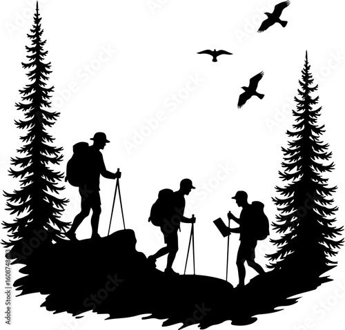 Hiking Adventure  Man outdoor  walking man illustration,