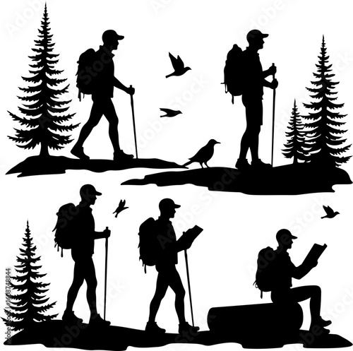 Hiking Adventure  Man outdoor  walking man illustration,