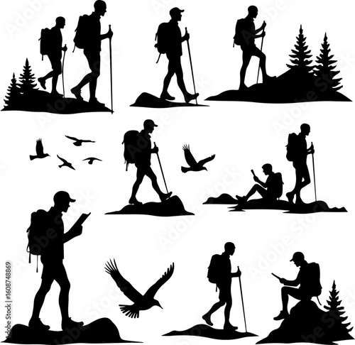Hiking Adventure  Man outdoor  walking man illustration,