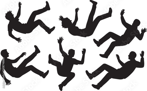 set of falling people various poses silhouettes design vector illustration