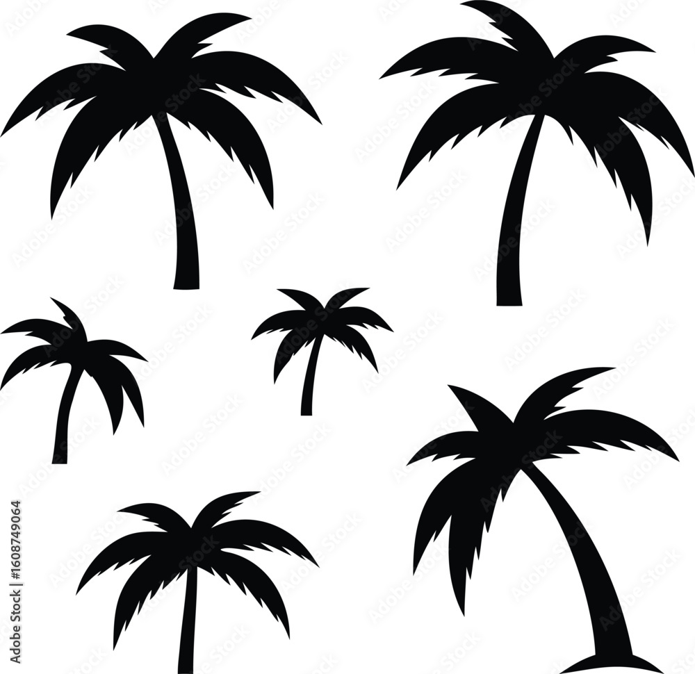 Fototapeta premium Set of tropical palm tree silhouettes vector illustration