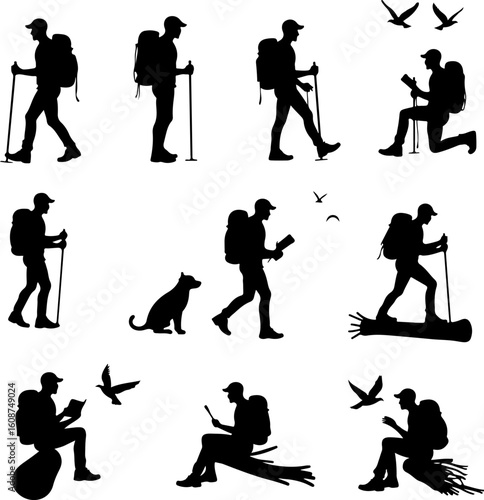 Hiking Adventure  Man outdoor  walking man illustration,
