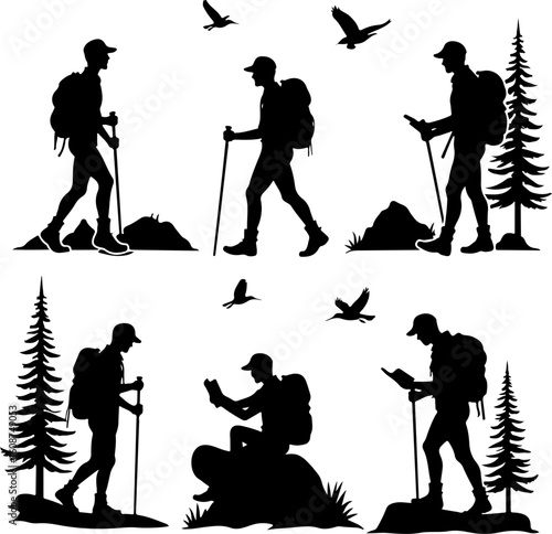 Hiking Adventure  Man outdoor  walking man illustration,