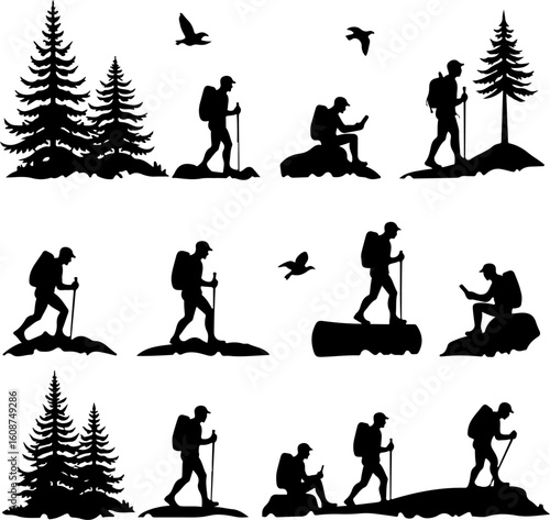 Hiking Adventure  Man outdoor  walking man illustration,