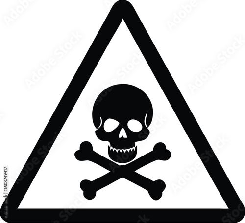 Skull and crossbones pirate warning sign illustration on black background