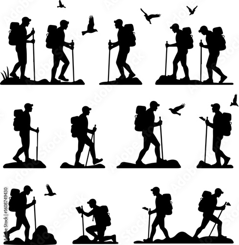 Hiking Adventure  Man outdoor  walking man illustration,