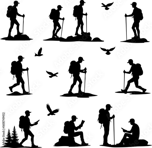 Hiking Adventure  Man outdoor  walking man illustration,